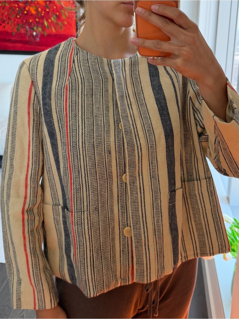 TOAST 100% Hemp Striped Collarless Jacket – Size 10